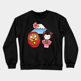 Daruma Geisha and Fuji Kawaii Cute Japanese Design Crewneck Sweatshirt